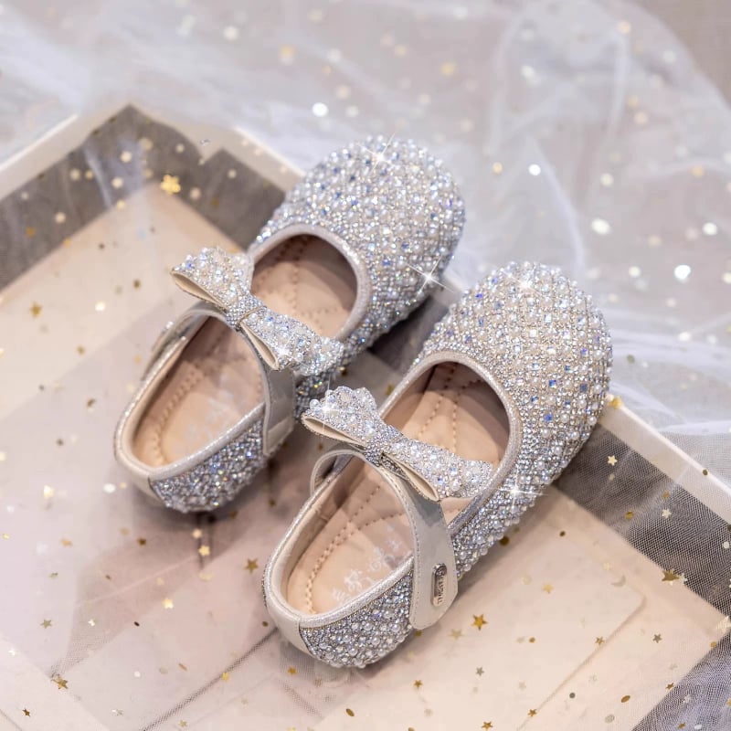 Mergaitėms skirtos kristalinės plokščios basutės su kvadratine nosimi, Velcro užsegimas, EVA įdėklas, 4–16 metų, ruduo 2025