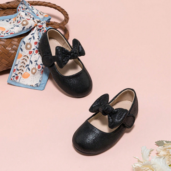 Pantofi pentru fete cu funda, închidere Velcro, talpă TPR, parte superioară PU, respirați și antiderapant