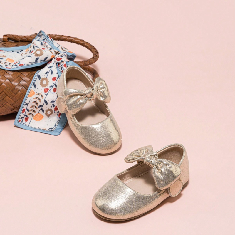 Pantofi pentru fete cu funda, închidere Velcro, talpă TPR, parte superioară PU, respirați și antiderapant