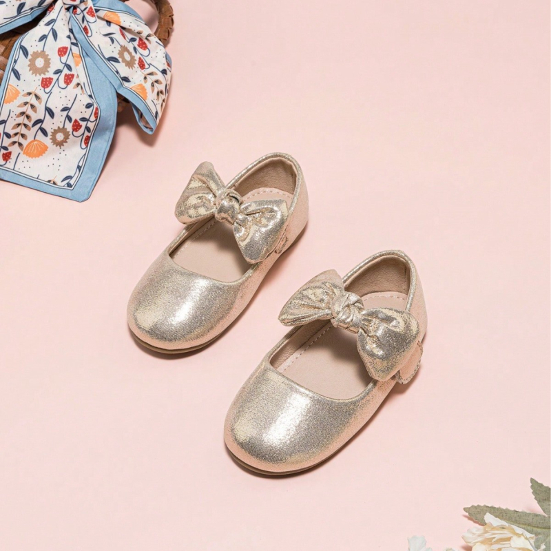 Pantofi pentru fete cu funda, închidere Velcro, talpă TPR, parte superioară PU, respirați și antiderapant