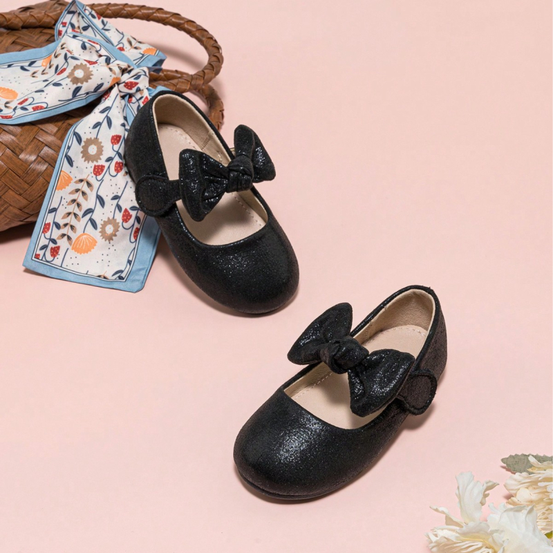 Pantofi pentru fete cu funda, închidere Velcro, talpă TPR, parte superioară PU, respirați și antiderapant