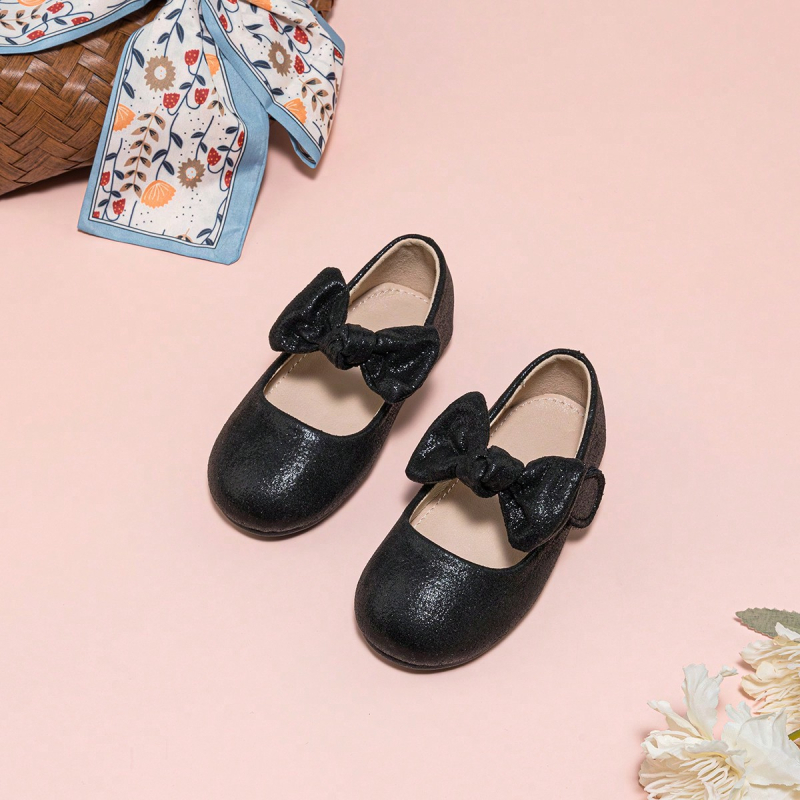 Pantofi pentru fete cu funda, închidere Velcro, talpă TPR, parte superioară PU, respirați și antiderapant