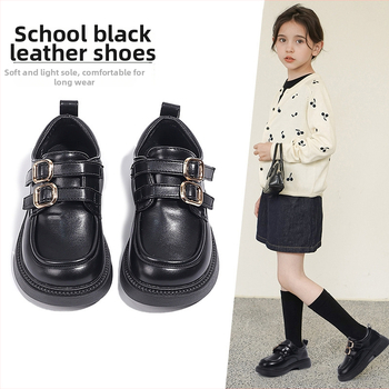Pantofi de școală din piele pentru fete, cu cataramă, partea superioară PU, căptușeală din piele, PU tălpi, talpă din cauciuc, închidere Velcro, finisaj sablat, stil Preppy, primăvară-toamnă