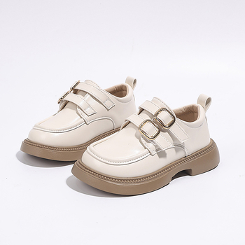 Pantofi de școală din piele pentru fete, cu cataramă, partea superioară PU, căptușeală din piele, PU tălpi, talpă din cauciuc, închidere Velcro, finisaj sablat, stil Preppy, primăvară-toamnă