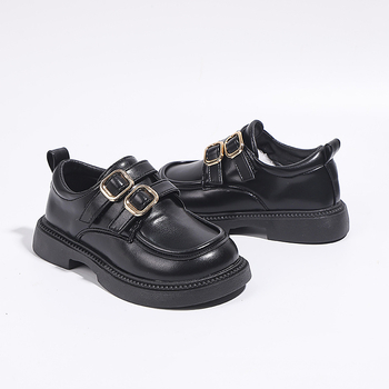 Pantofi de școală din piele pentru fete, cu cataramă, partea superioară PU, căptușeală din piele, PU tălpi, talpă din cauciuc, închidere Velcro, finisaj sablat, stil Preppy, primăvară-toamnă