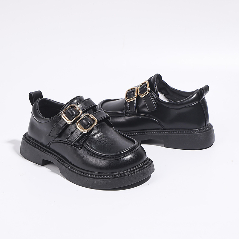 Pantofi de școală din piele pentru fete, cu cataramă, partea superioară PU, căptușeală din piele, PU tălpi, talpă din cauciuc, închidere Velcro, finisaj sablat, stil Preppy, primăvară-toamnă