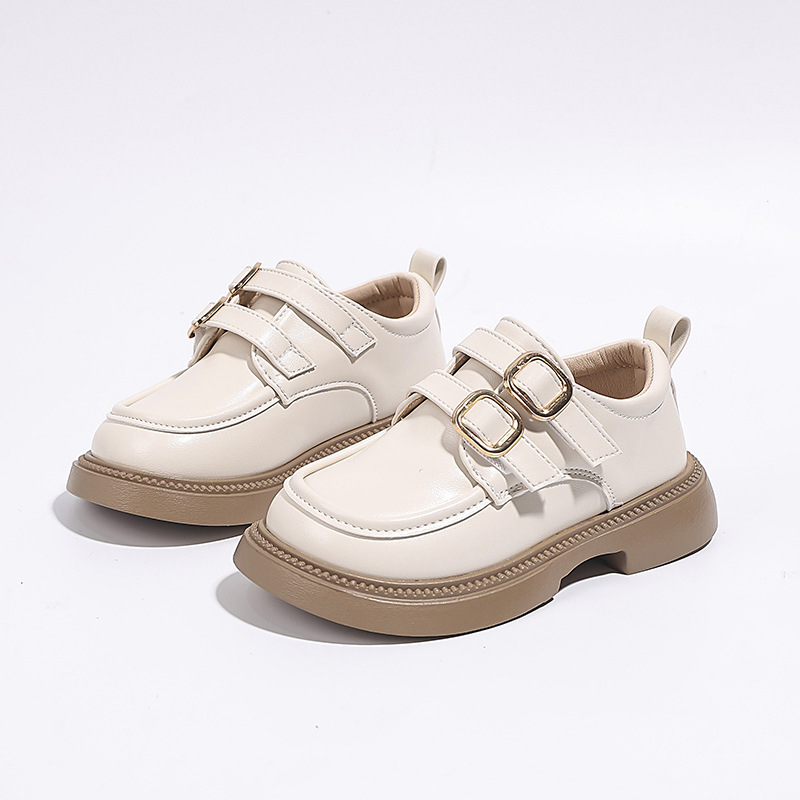 Pantofi de școală din piele pentru fete, cu cataramă, partea superioară PU, căptușeală din piele, PU tălpi, talpă din cauciuc, închidere Velcro, finisaj sablat, stil Preppy, primăvară-toamnă