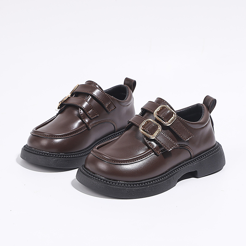 Pantofi de școală din piele pentru fete, cu cataramă, partea superioară PU, căptușeală din piele, PU tălpi, talpă din cauciuc, închidere Velcro, finisaj sablat, stil Preppy, primăvară-toamnă