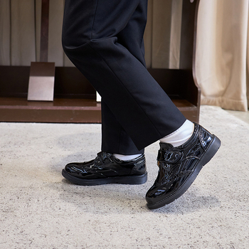 Fiúknak PU-bőr felsőrészű cipő, brit stílus, Velcro-zár, alacsony szár, marhaín talp