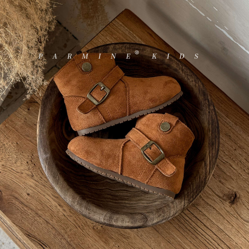 Dječje djevojačke debeli pamuk zimske čizme za snijeg s toplom podstavom, Birkenstock-stil kožne čizme