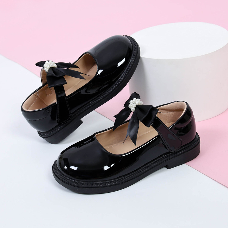 Детски кожени училищни обувки за момичета, синтетична кожа, Велкро закопчаване, PU подплата и PU стелка, гумена подметка