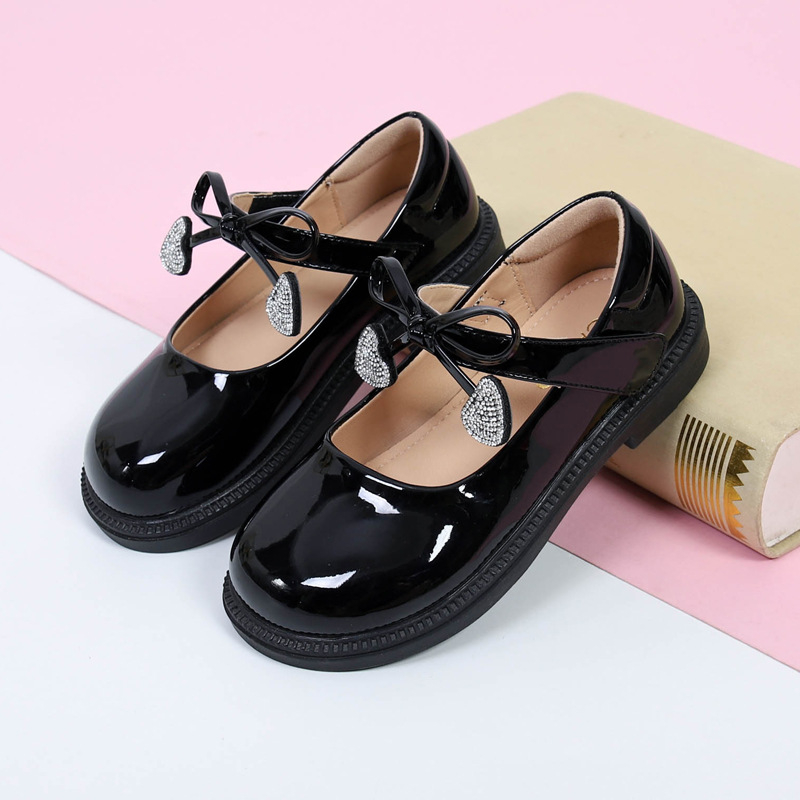 Детски кожени училищни обувки за момичета, синтетична кожа, Велкро закопчаване, PU подплата и PU стелка, гумена подметка