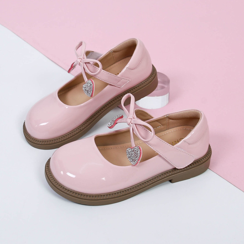 Детски кожени училищни обувки за момичета, синтетична кожа, Велкро закопчаване, PU подплата и PU стелка, гумена подметка