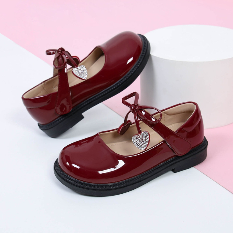 Детски кожени училищни обувки за момичета, синтетична кожа, Велкро закопчаване, PU подплата и PU стелка, гумена подметка