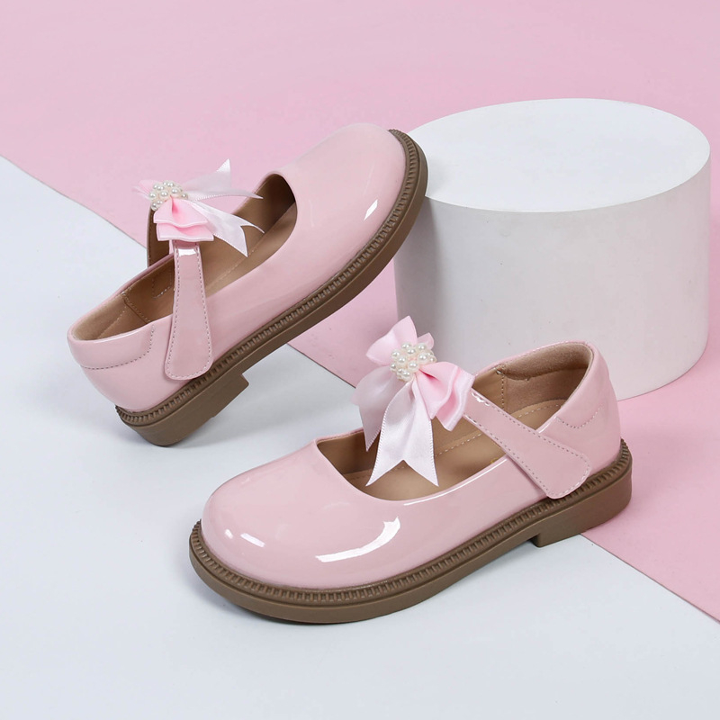 Детски кожени училищни обувки за момичета, синтетична кожа, Велкро закопчаване, PU подплата и PU стелка, гумена подметка