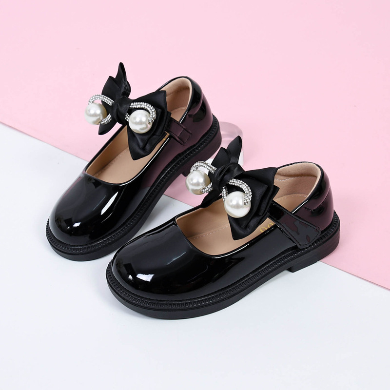 Детски кожени училищни обувки за момичета, синтетична кожа, Велкро закопчаване, PU подплата и PU стелка, гумена подметка