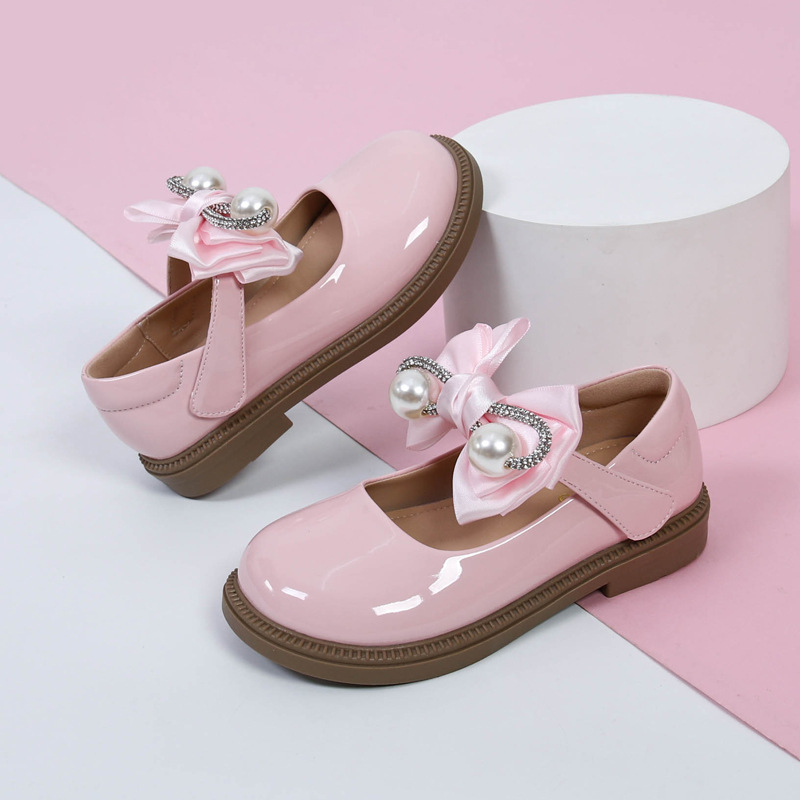 Детски кожени училищни обувки за момичета, синтетична кожа, Велкро закопчаване, PU подплата и PU стелка, гумена подметка