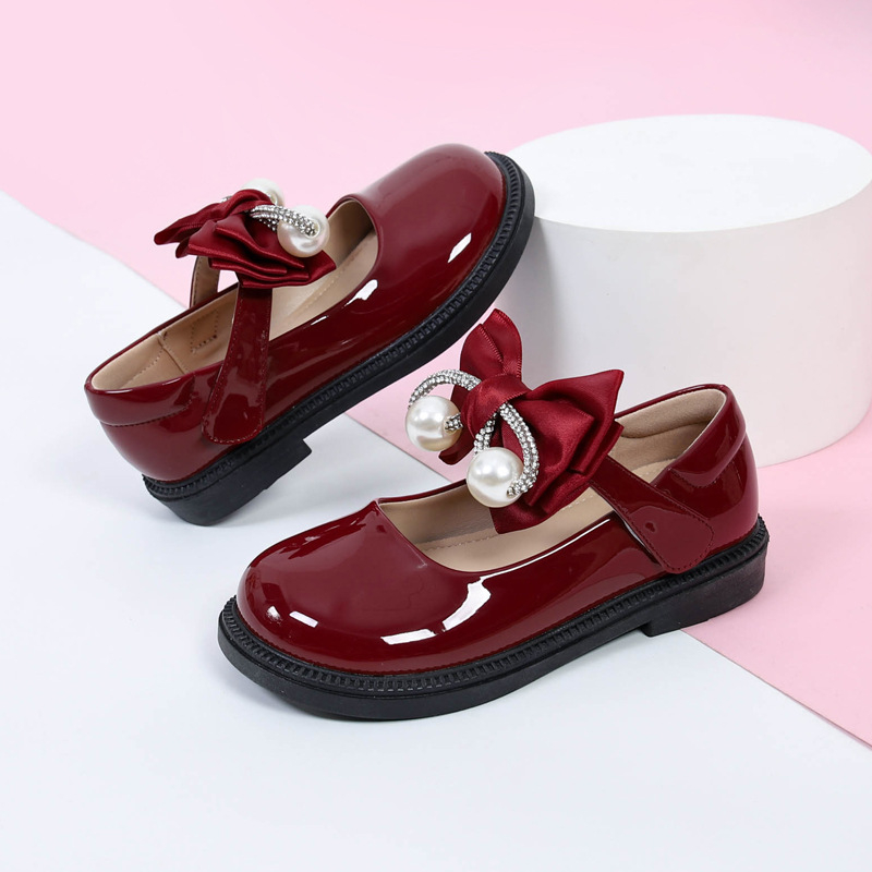 Детски кожени училищни обувки за момичета, синтетична кожа, Велкро закопчаване, PU подплата и PU стелка, гумена подметка