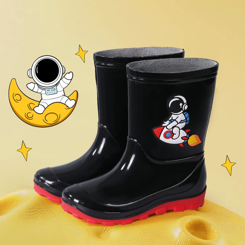 Dječje crne kišne čizme s temom astronauta, unisex, protuklizne, za igru na otvorenom