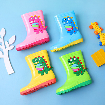 Cizme de ploaie pentru copii, imprimeu animale desenate, înălțime medie a tubului, toc plat, partea superioară din plastic, potrivite pentru toate anotimpurile