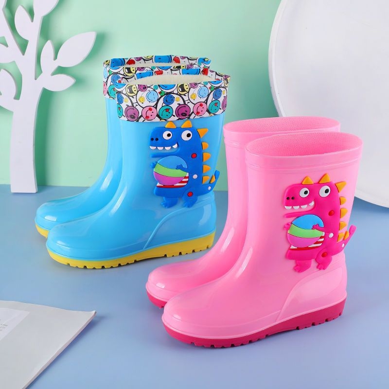 Cizme de ploaie pentru copii, imprimeu animale desenate, înălțime medie a tubului, toc plat, partea superioară din plastic, potrivite pentru toate anotimpurile