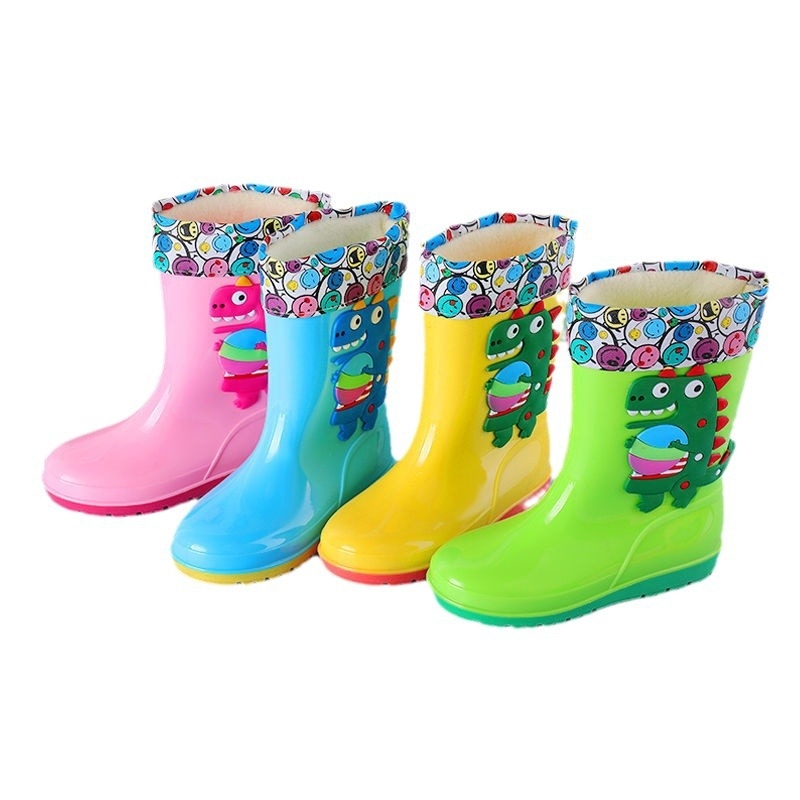Cizme de ploaie pentru copii, imprimeu animale desenate, înălțime medie a tubului, toc plat, partea superioară din plastic, potrivite pentru toate anotimpurile