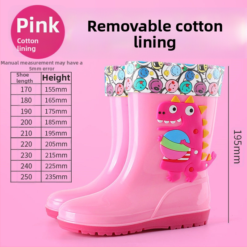 Cizme de ploaie pentru copii, imprimeu animale desenate, înălțime medie a tubului, toc plat, partea superioară din plastic, potrivite pentru toate anotimpurile