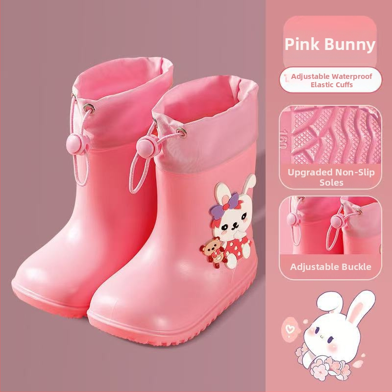Ghete de ploaie pentru copii – design desen animat drăguț, partea superioară din PVC, impermeabile, talpă antiderapantă, înălțime medie a tubului, potrivite pentru copii de la 6 luni la 6 ani