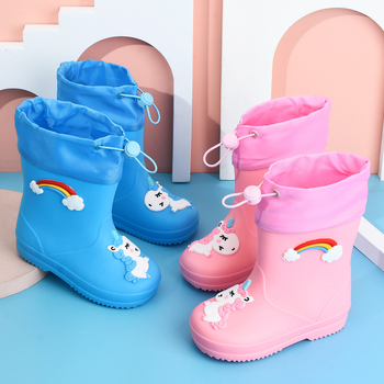 Dječje čizme za kišu s motivom crtića - unisex, fleece podstava, vodootporan PVC, elastični gornji dio, srednja visina, pogodne za sve sezone, tema princeza