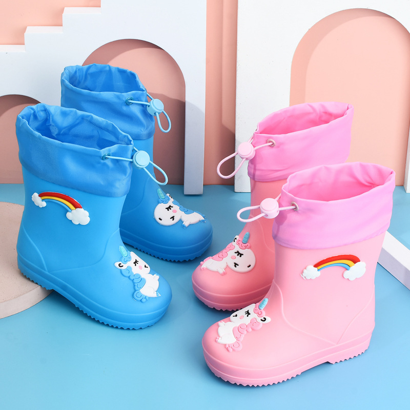 Dječje čizme za kišu s motivom crtića - unisex, fleece podstava, vodootporan PVC, elastični gornji dio, srednja visina, pogodne za sve sezone, tema princeza