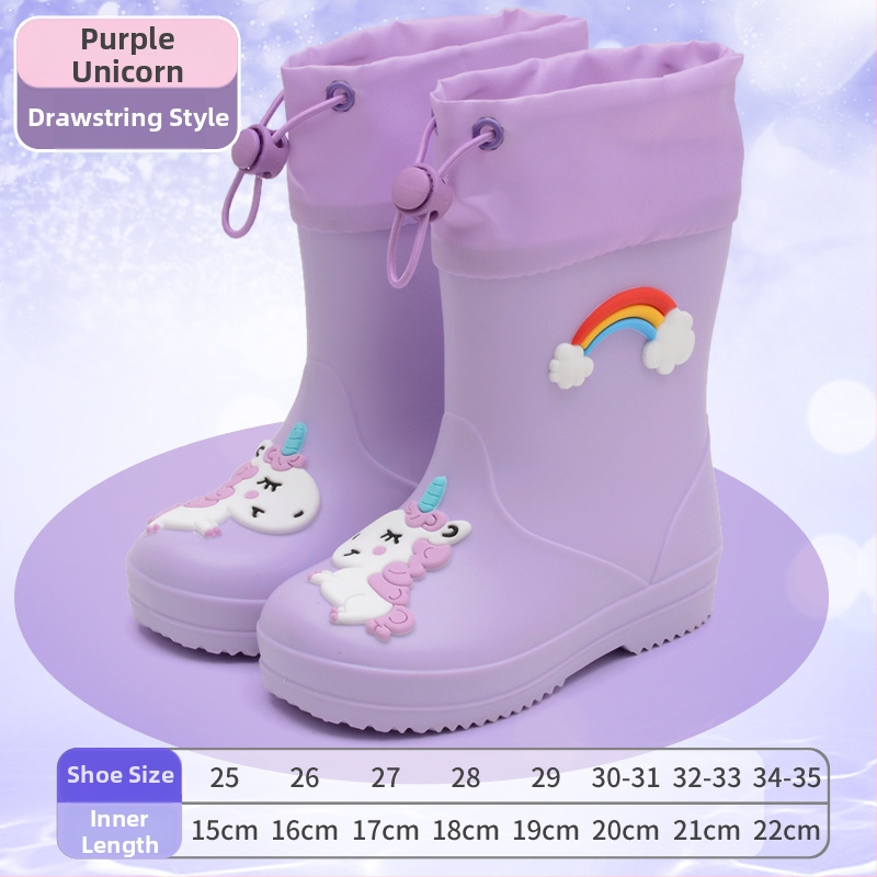 Dječje čizme za kišu s motivom crtića - unisex, fleece podstava, vodootporan PVC, elastični gornji dio, srednja visina, pogodne za sve sezone, tema princeza