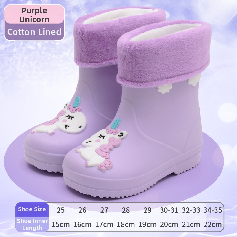 Dječje čizme za kišu s motivom crtića - unisex, fleece podstava, vodootporan PVC, elastični gornji dio, srednja visina, pogodne za sve sezone, tema princeza