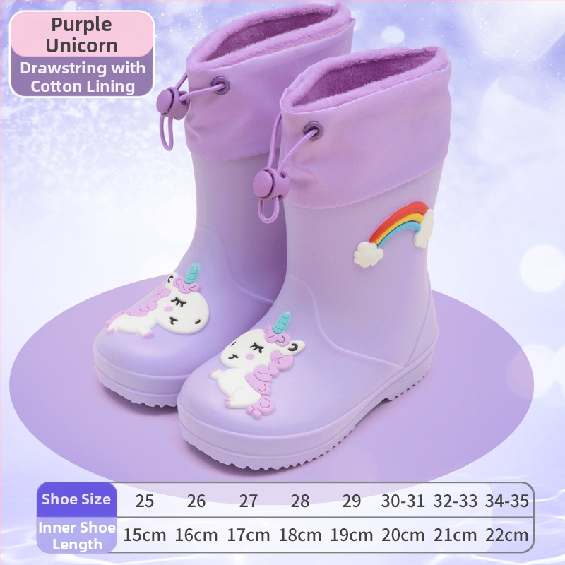 Dječje čizme za kišu s motivom crtića - unisex, fleece podstava, vodootporan PVC, elastični gornji dio, srednja visina, pogodne za sve sezone, tema princeza