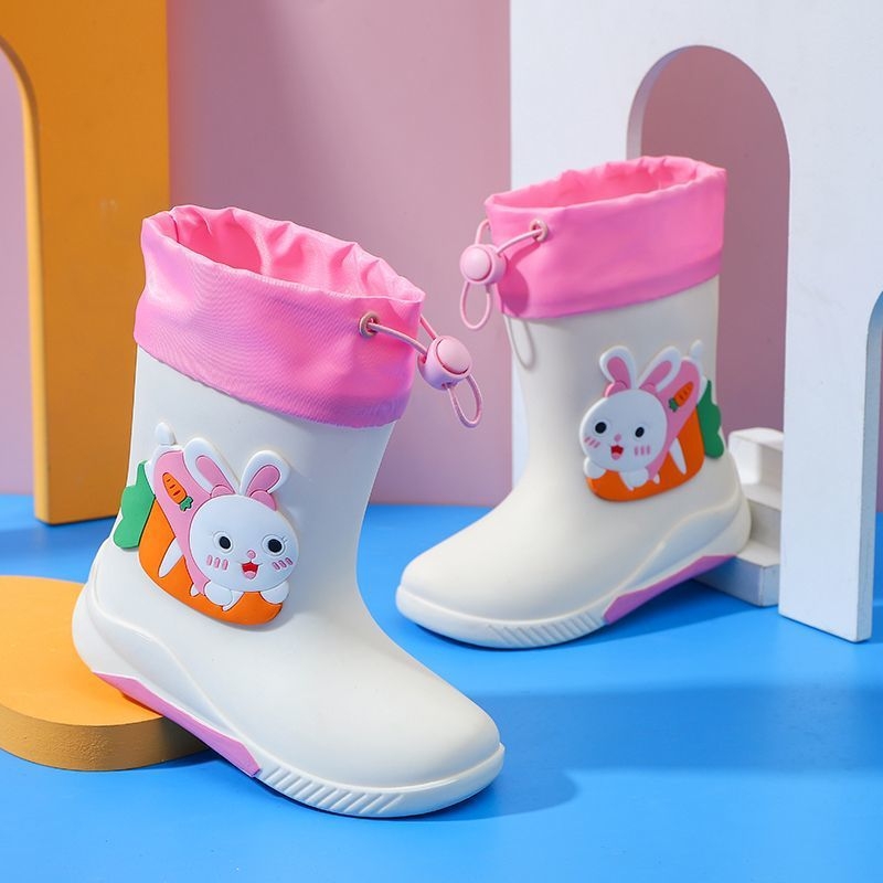 Unisex dječje kišne čizme s karikaturnim dizajnom, podstavljene fleeceom, protuklizna PVC potplat, niski otvor čizme