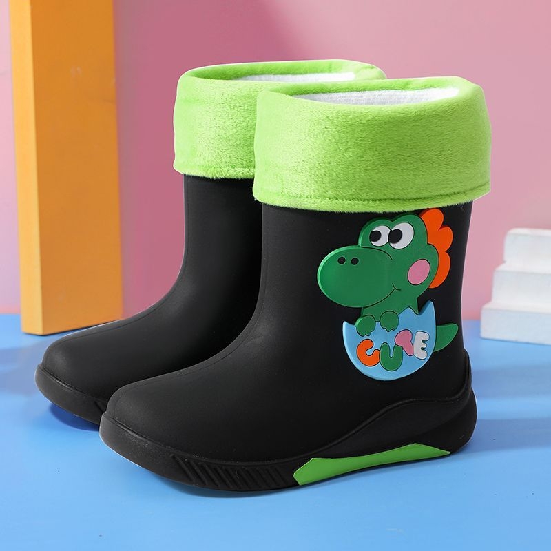 Unisex dječje kišne čizme s karikaturnim dizajnom, podstavljene fleeceom, protuklizna PVC potplat, niski otvor čizme