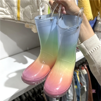 Dječje kišne čizme – crtani uzorak s duhom, srednje visine, gornji dio od PVC-a, za četiri sezone, Rainbow serija