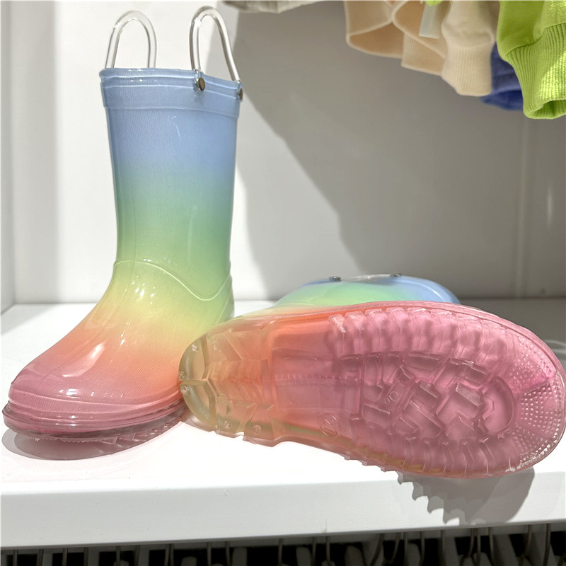 Dječje kišne čizme – crtani uzorak s duhom, srednje visine, gornji dio od PVC-a, za četiri sezone, Rainbow serija