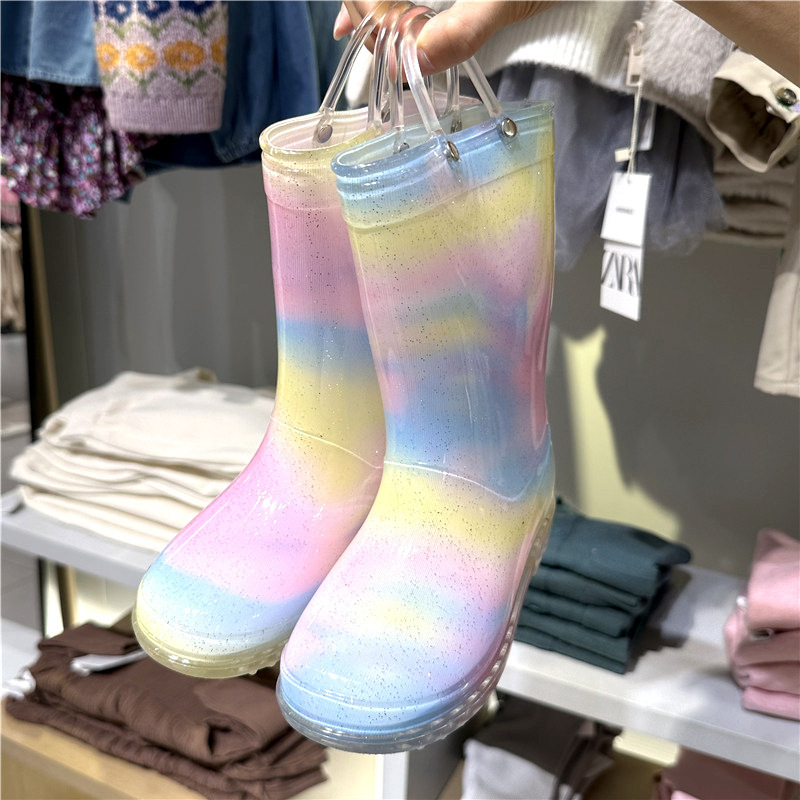 Dječje kišne čizme – crtani uzorak s duhom, srednje visine, gornji dio od PVC-a, za četiri sezone, Rainbow serija