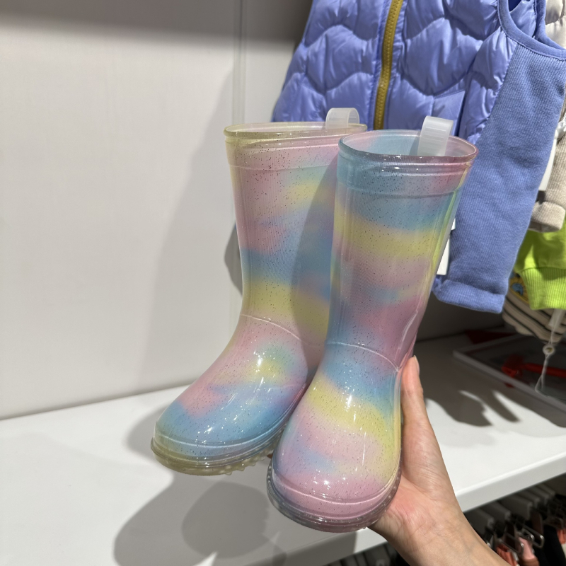 Dječje kišne čizme – crtani uzorak s duhom, srednje visine, gornji dio od PVC-a, za četiri sezone, Rainbow serija