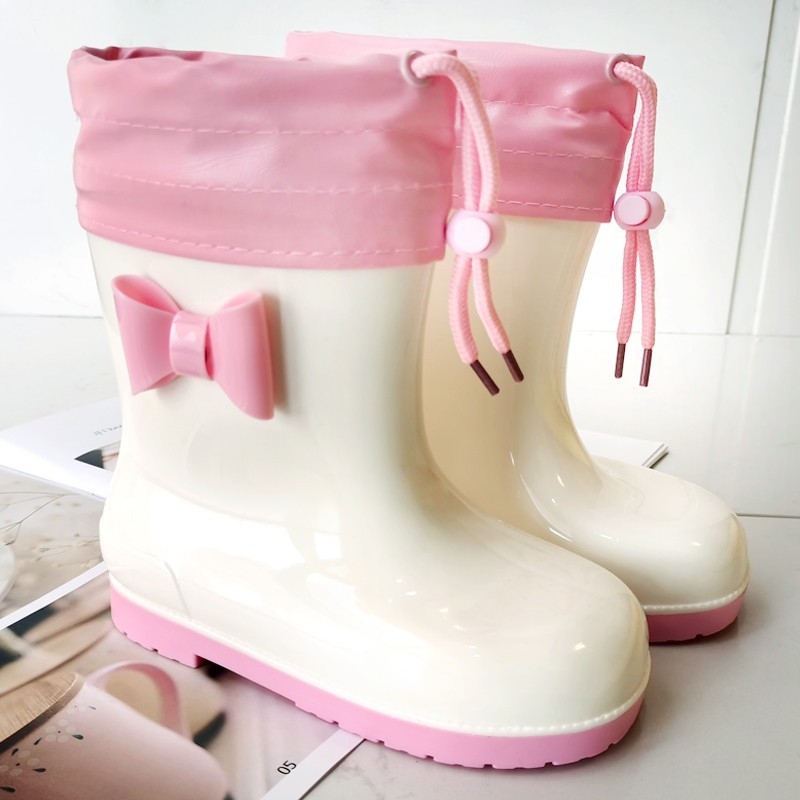 Morning Love dječje čizme za kišu, bijele, s fleece unutrašnjosti, PVC, srednja visina potkoljenice, lagane