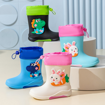 Детски дъждовни ботуши с анимационен животински принт, PVC, нехлъзгаща подметка, средна височина, за деца 4–12 г.