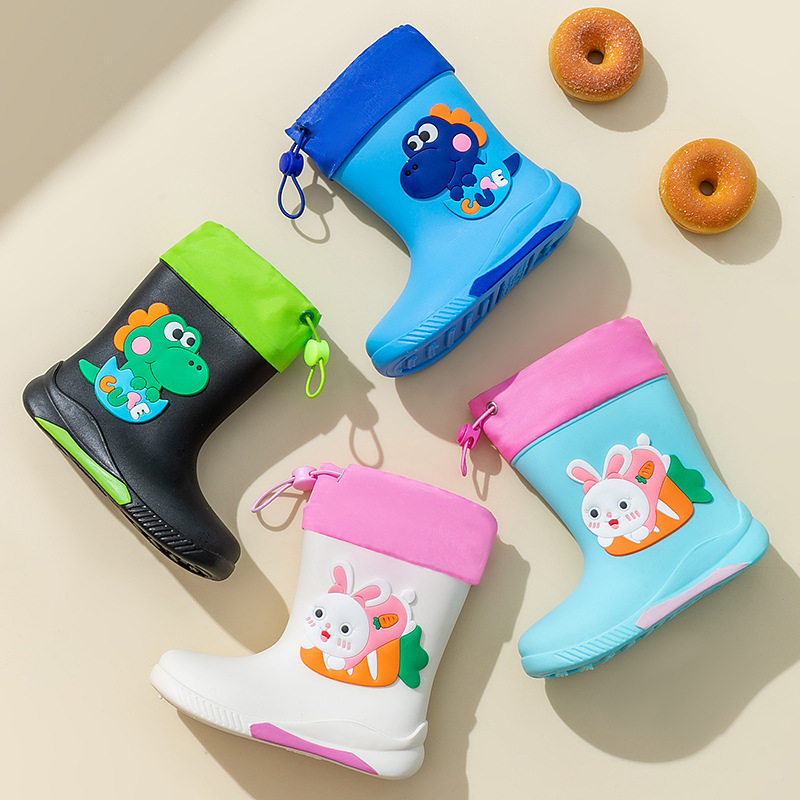 Детски дъждовни ботуши с анимационен животински принт, PVC, нехлъзгаща подметка, средна височина, за деца 4–12 г.