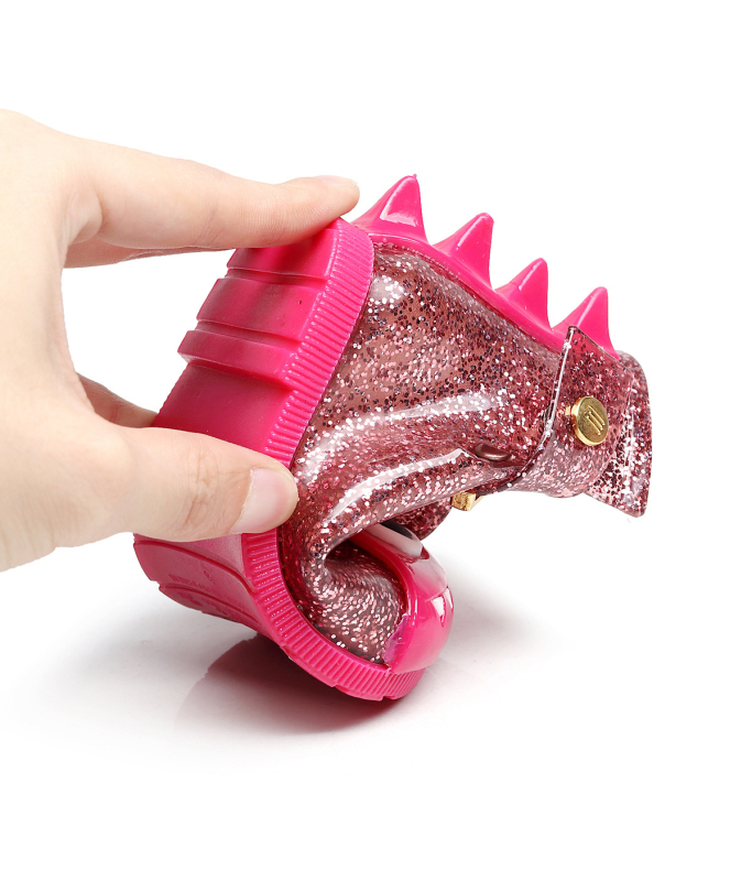 MINISED Dječje čizme za kišu – Crtani dinosaurus, PVC žute, srednje visine, za uzrast 4–6 godina