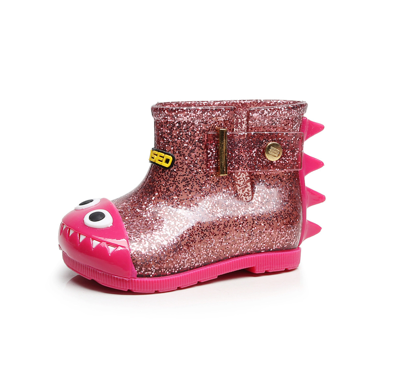 MINISED Dječje čizme za kišu – Crtani dinosaurus, PVC žute, srednje visine, za uzrast 4–6 godina