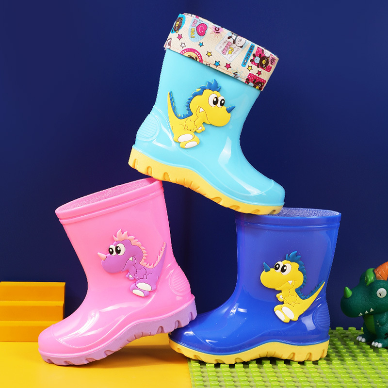 Dječji set gumiranih čizama za kišu s dinosaurskim uzorkom, PVC gornji dio, protuklizna podstava, za sve sezone, unisex