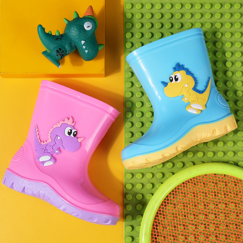 Dječji set gumiranih čizama za kišu s dinosaurskim uzorkom, PVC gornji dio, protuklizna podstava, za sve sezone, unisex