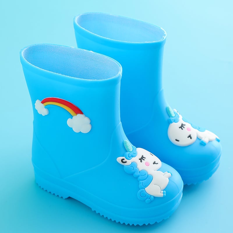 Детски дъждовни ботуши, подплатени с флис, PVC горна част, нисък тръб, карикатурен принт Rainbow Horse, за деца 4–12 години