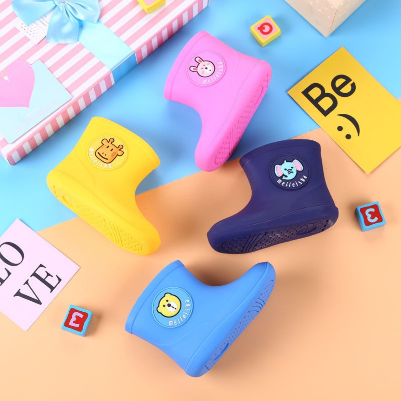 Ghete de ploaie pentru copii cu model cartoon, unisex, PVC partea superioară, înălțime medie a tibiei, toc plat (pentru vârste 1-3 și 4-6 ani)