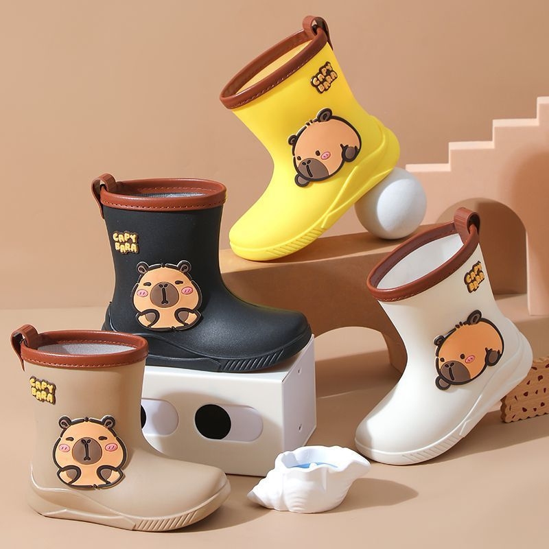 Dječje čizme za kišu Cartoon Kapibara, PVC gornji dio, srednja visina cijevi, niski pet 1–3 cm, vodootporne i protuklizne, unisex, za djecu 1–16 godina