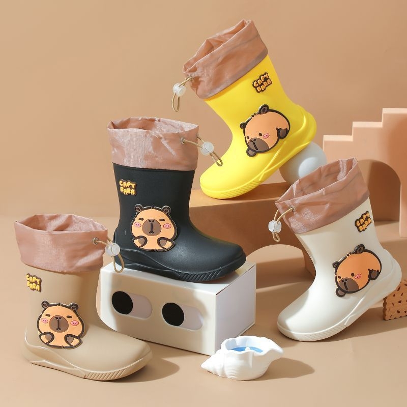 Dječje čizme za kišu Cartoon Kapibara, PVC gornji dio, srednja visina cijevi, niski pet 1–3 cm, vodootporne i protuklizne, unisex, za djecu 1–16 godina